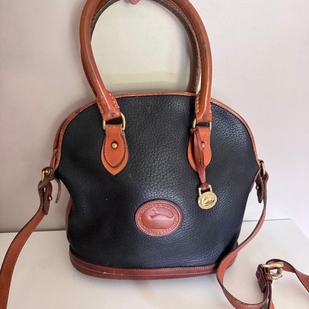 Vintage Dooney & Bourke All Weather Leather Norfolk Case Satchel Black and Tan